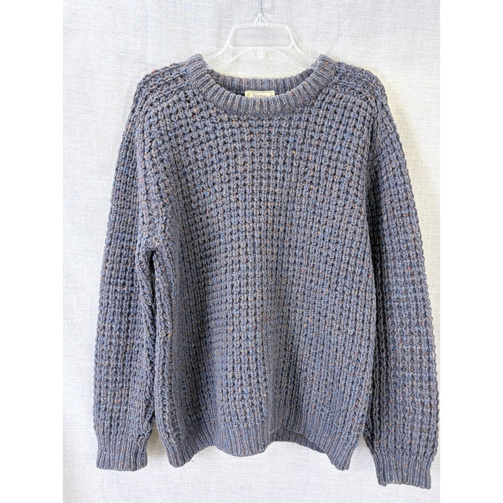 Gaeltarra Irish Wool Sweater Blue Donegal Fleck Waffle Knit Ireland 42
